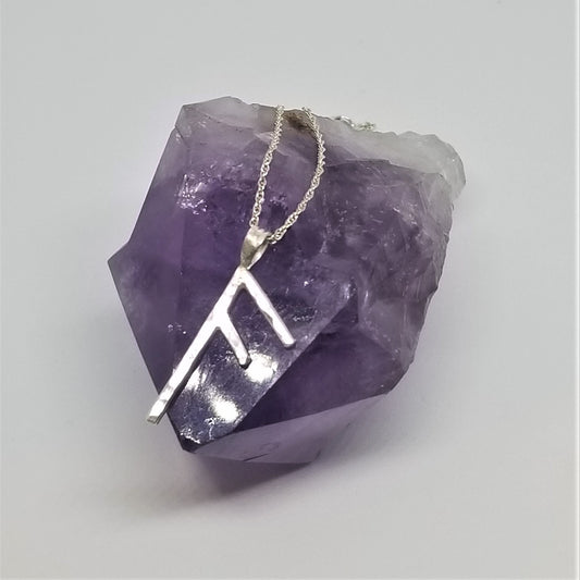 Ansuz Rune Sterling Silver Pendant - Wisdom, Healing, Communication, Inspiration - Elder Futhark Runes