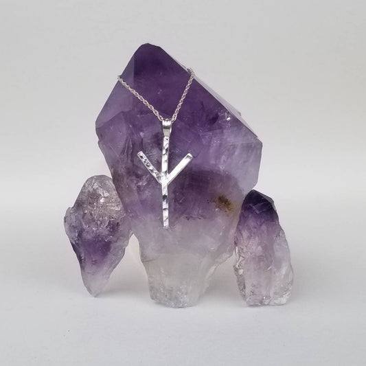 Algiz Rune Sterling Silver Pendant - Elder Futhark Runes