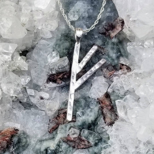 Fehu Sterling Silver Rune Pendant - Wealth, Luck, Abundance - Elder Futhark Runes