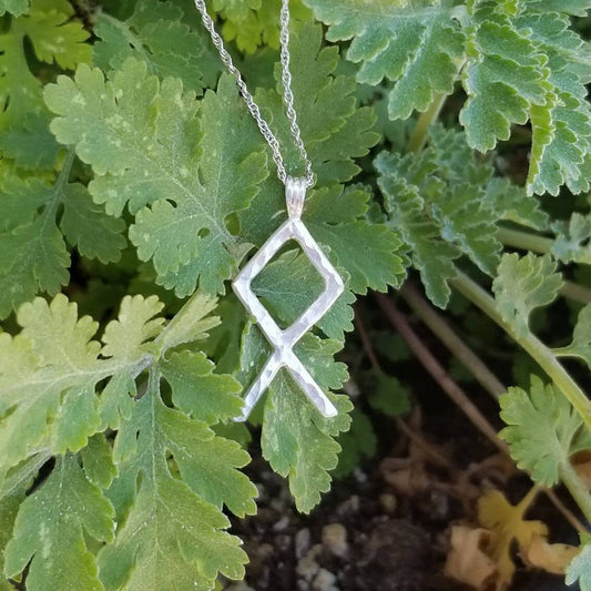 Othala Rune Sterling Silver Pendant - Goddess, Home, Plenty, Family - Elder Futhark Runes