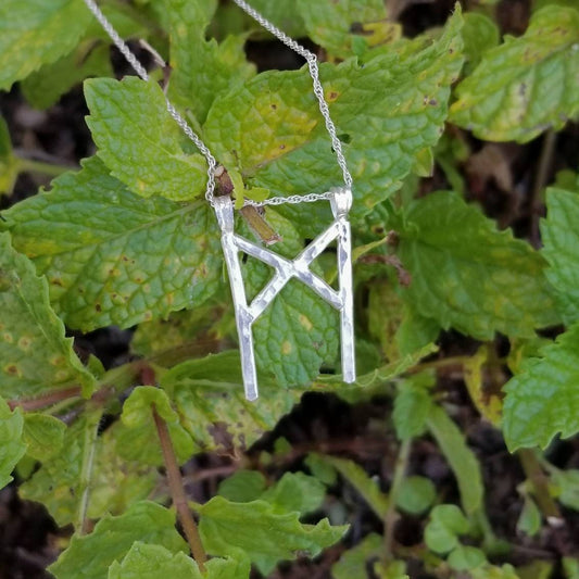 Mannaz Rune Sterling Silver Pendant - Self-Improvement, Mankind, Mastery - Elder Futhark Runes - Elder Futhark Runes
