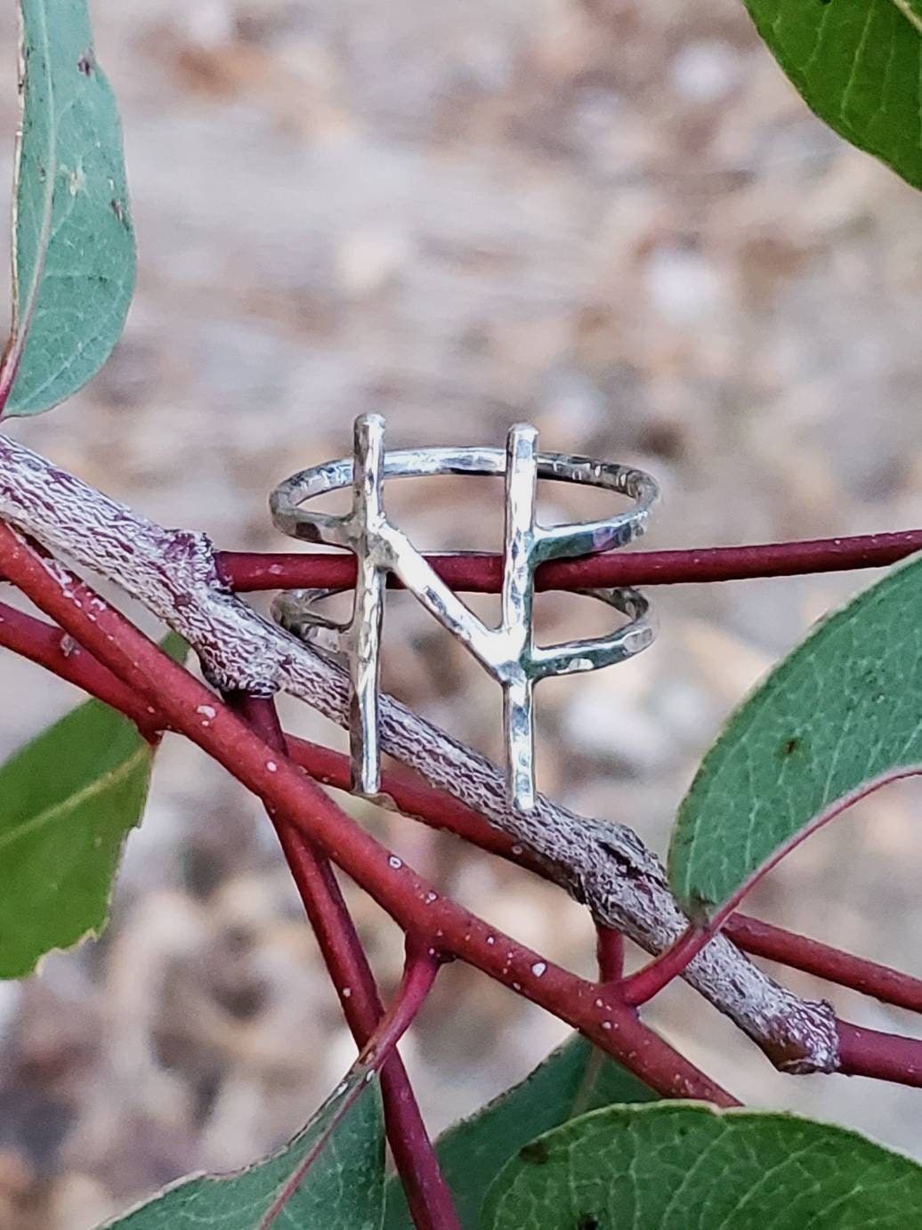 Hagalaz Hail Sterling Silver Rune Ring - Change, Transformation, Hailstorm, Loss - Elder Futhark Runes - Made to Order