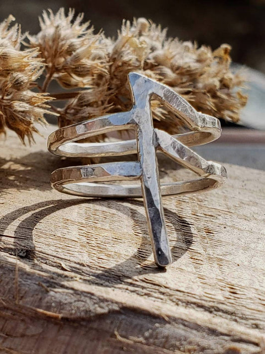Ansuz Sterling Silver Rune Ring - Wisdom, Healing, Communication, Inspiration - Elder Futhark Runes - Made to Order