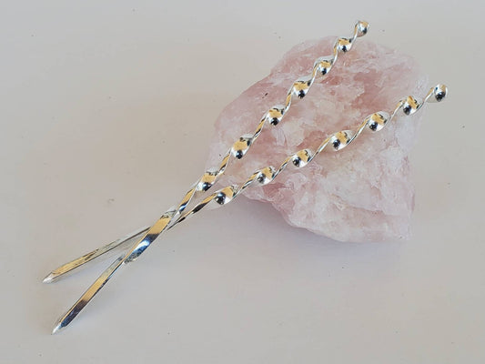 Hand Forged Twisted 925 Sterling Silver Hair Sticks