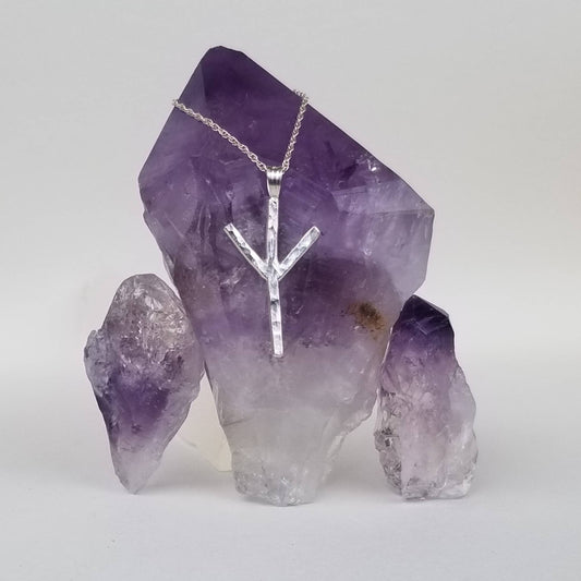 Algiz Rune Sterling Silver Pendant - Elder Futhark Runes