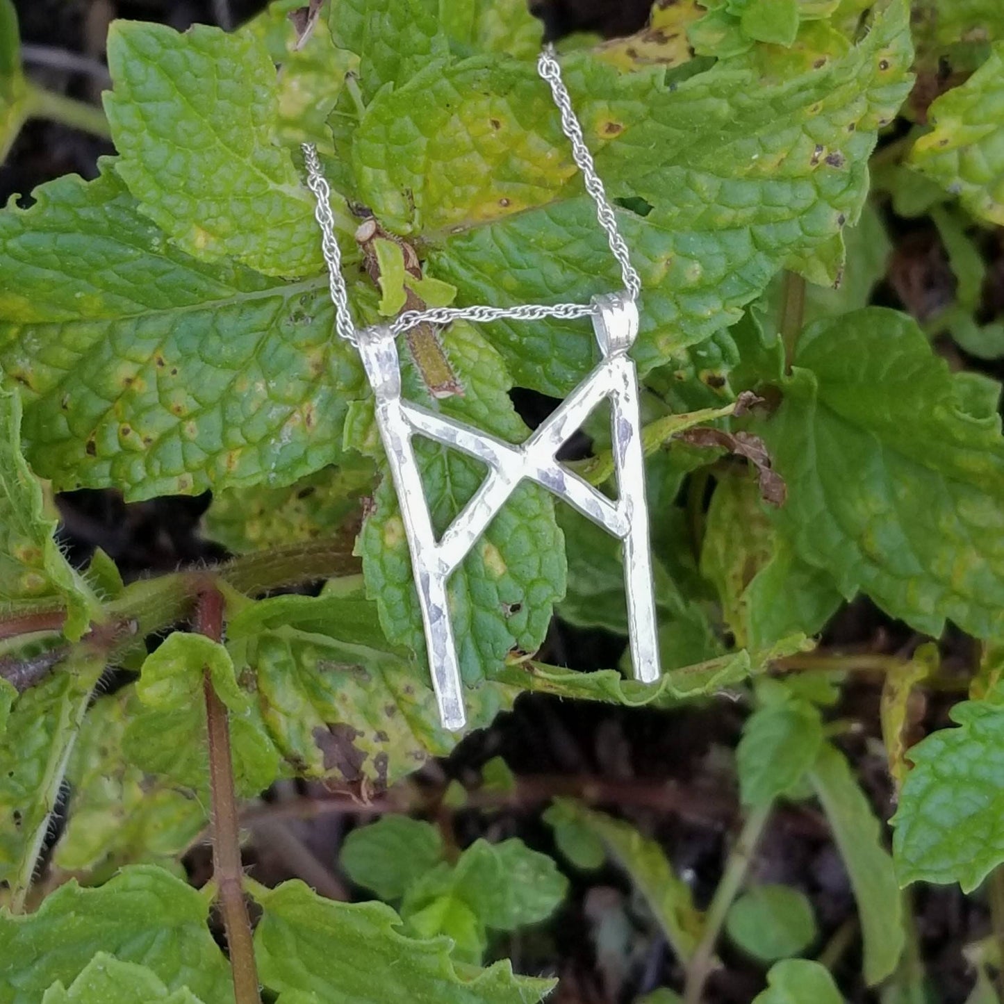 Mannaz Rune Sterling Silver Pendant - Self-Improvement, Mankind, Mastery - Elder Futhark Runes - Elder Futhark Runes