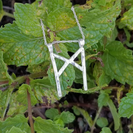 Mannaz Rune Sterling Silver Pendant - Self-Improvement, Mankind, Mastery - Elder Futhark Runes - Elder Futhark Runes