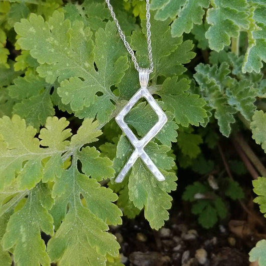 Othala Rune Sterling Silver Pendant - Goddess, Home, Plenty, Family - Elder Futhark Runes