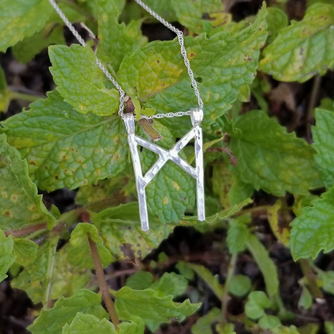 Mannaz Rune Sterling Silver Pendant - Self-Improvement, Mankind, Mastery - Elder Futhark Runes - Elder Futhark Runes