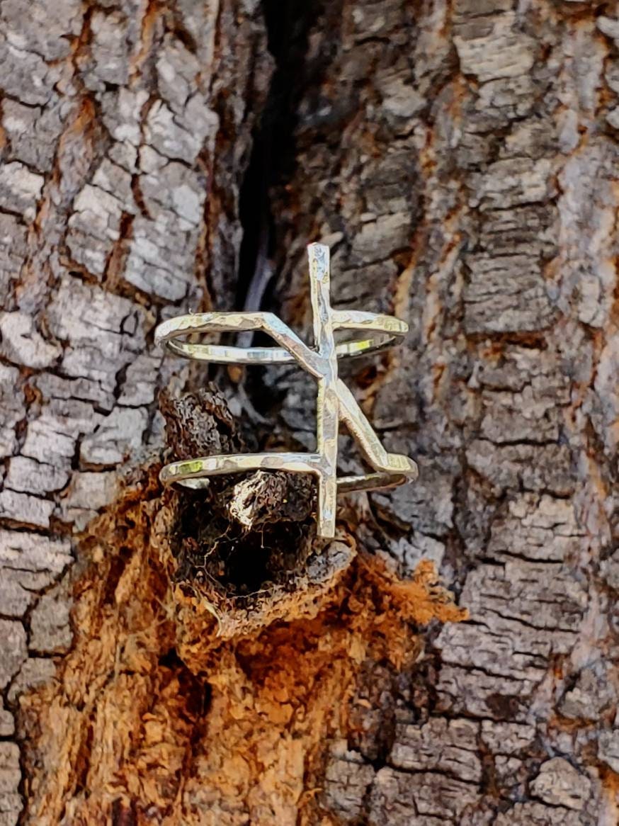 Nyedis Nauthiz Sterling Silver Rune Ring - Independence, Hard Work - Elder Futhark Runes - Made to Order