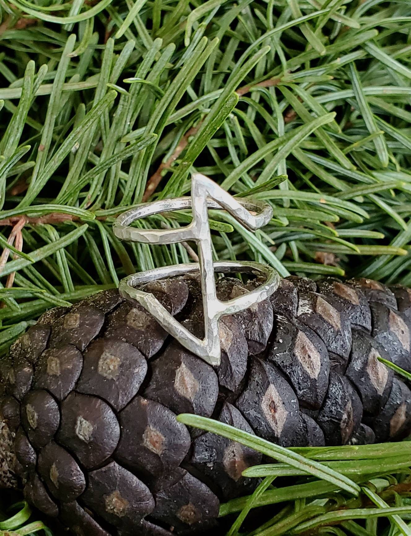 Eywas Eihwaz Sterling Silver Rune Ring - Elder Futhark Runes - Made to Order
