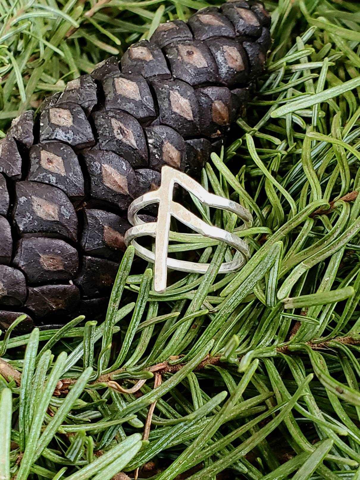 Ansuz Sterling Silver Rune Ring - Wisdom, Healing, Communication, Inspiration - Elder Futhark Runes - Made to Order