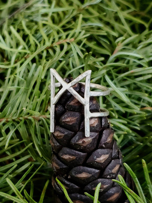 Mannaz Sterling Silver Rune Ring - Self-Improvement, Mankind, Mastery - Elder Futhark Runes - Made to Order
