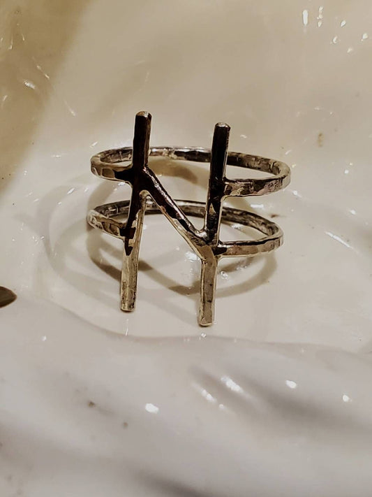 Hagalaz Hail Sterling Silver Rune Ring - Change, Transformation, Hailstorm, Loss - Elder Futhark Runes - Made to Order