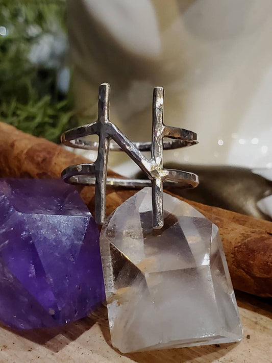 Hagalaz Hail Sterling Silver Rune Ring - Change, Transformation, Hailstorm, Loss - Elder Futhark Runes - Made to Order