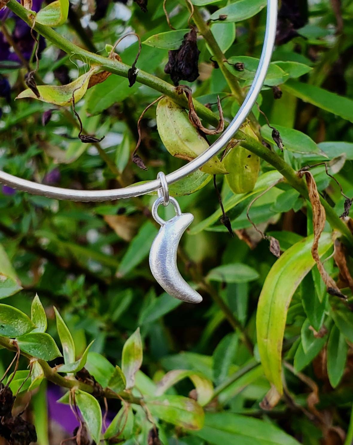 Sterling Silver Moon Charm Bangle