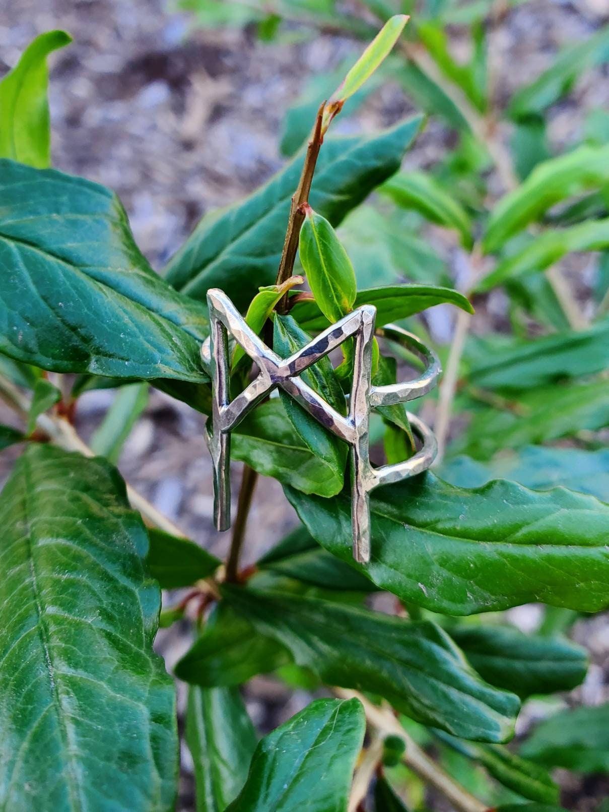 Mannaz Sterling Silver Rune Ring - Self-Improvement, Mankind, Mastery - Elder Futhark Runes - Made to Order