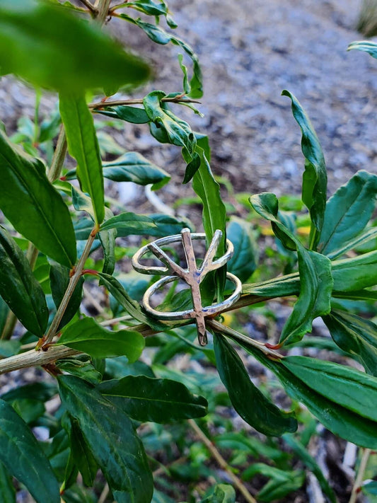 Algiz Elk Sterling Silver Rune Ring - Protection, Wisdom - Elder Futhark Runes US size 9 1/2