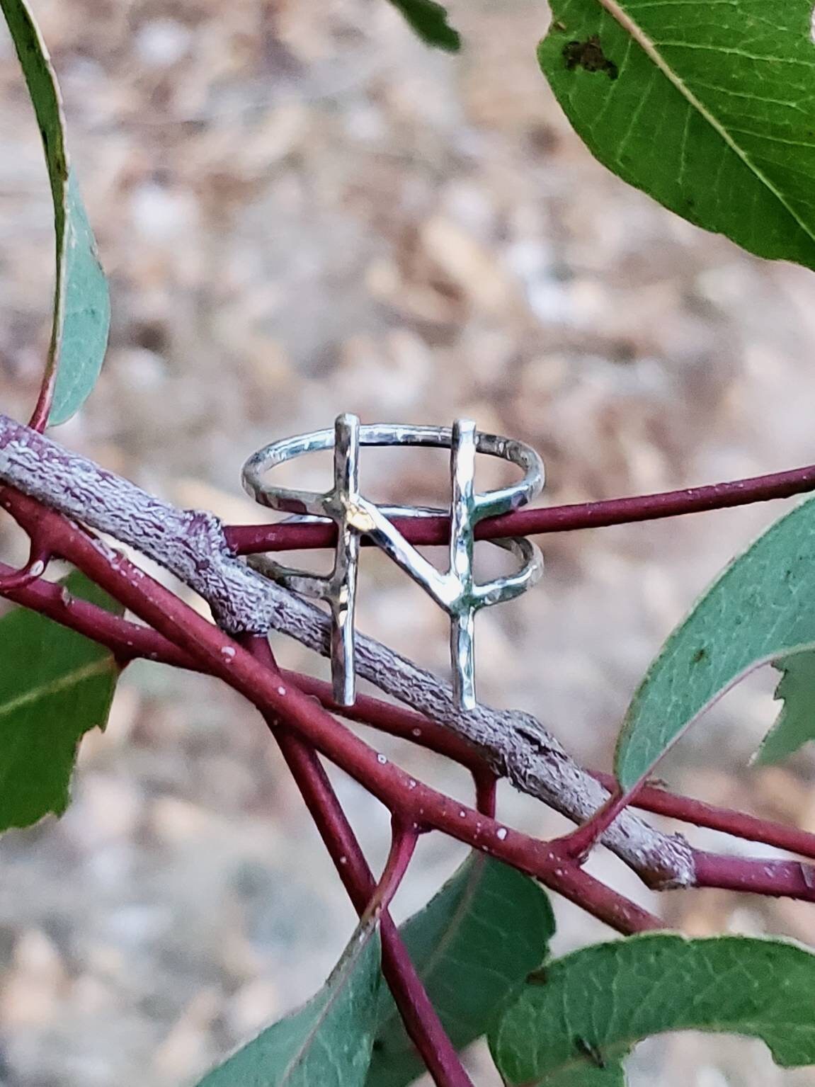 Hagalaz Hail Sterling Silver Rune Ring - Change, Transformation, Hailstorm, Loss - Elder Futhark Runes - Made to Order