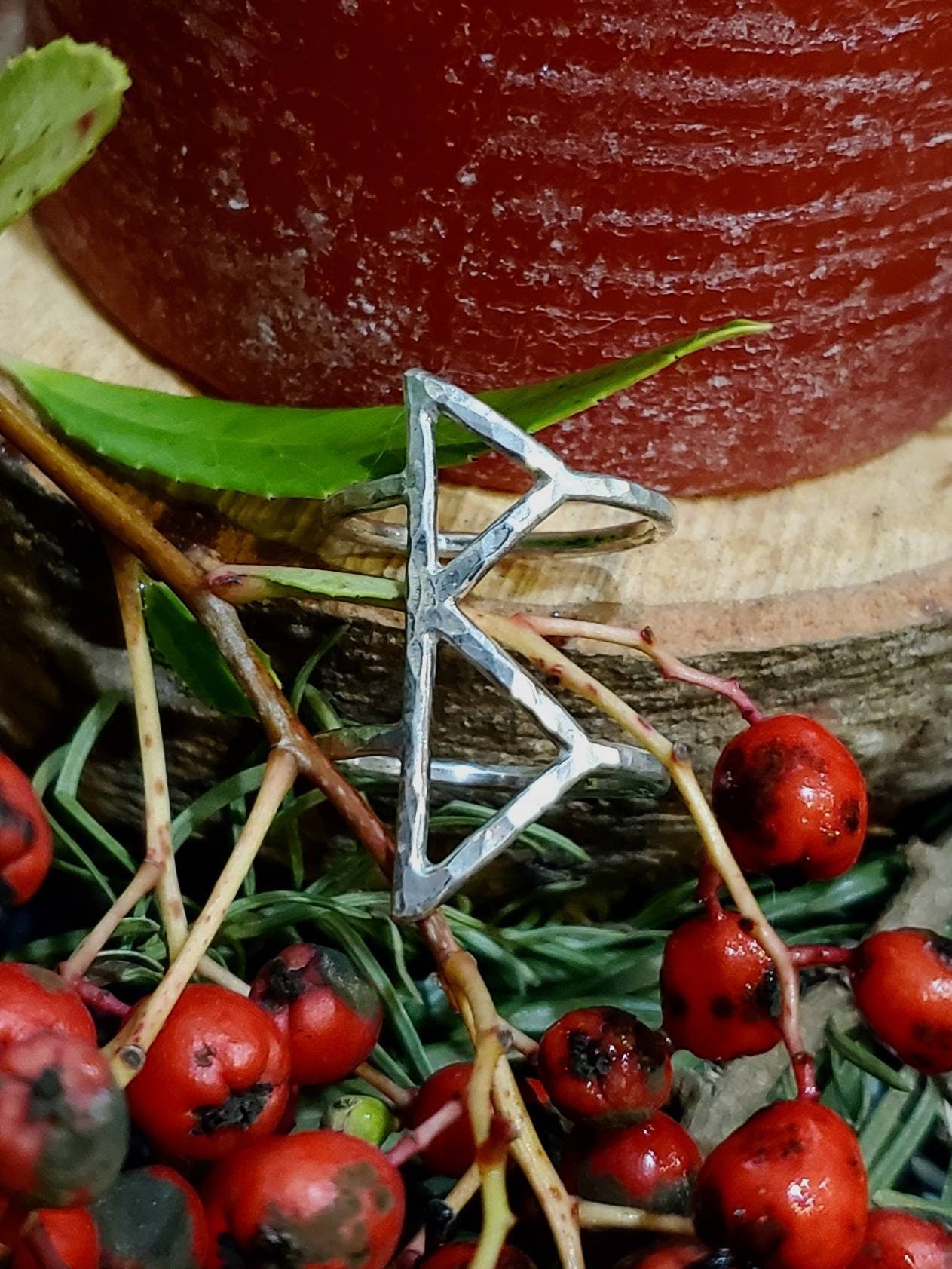Berkano Berkana Sterling Silver Rune Ring - Healing, Rebirth, Growth - Elder Futhark Runes - Made to Order