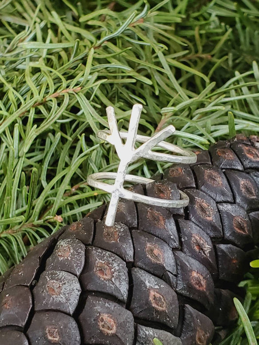 Algiz Elk Sterling Silver Rune Ring - Protection, Wisdom