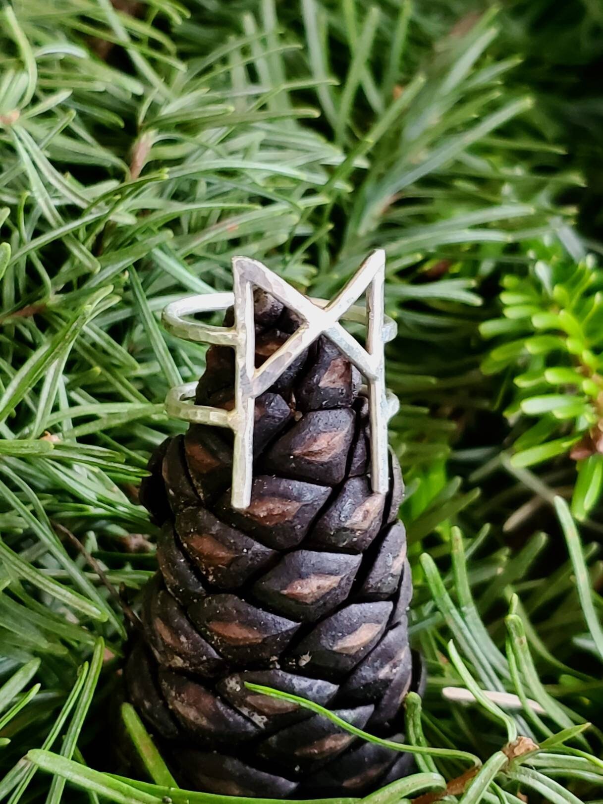 Mannaz Sterling Silver Rune Ring - Self-Improvement, Mankind, Mastery - Elder Futhark Runes - Made to Order