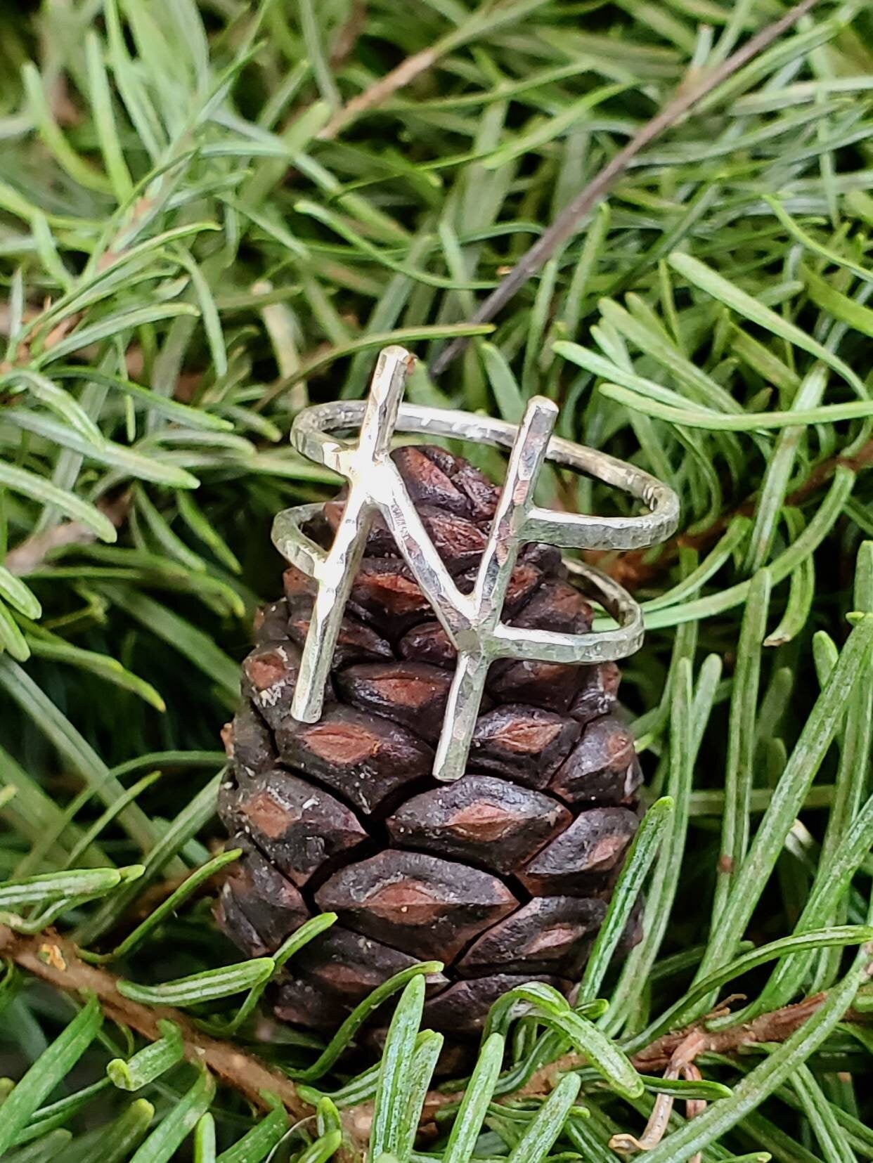 Hagalaz Hail Sterling Silver Rune Ring - Change, Transformation, Hailstorm, Loss - Elder Futhark Runes - Made to Order