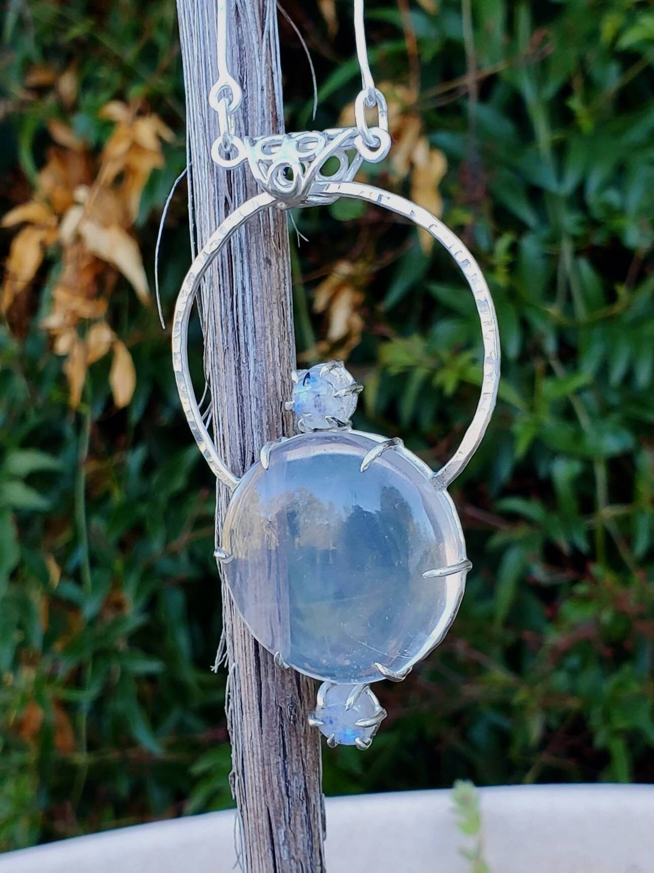 Moonstone and Quartz Halo Magnifier Pendant