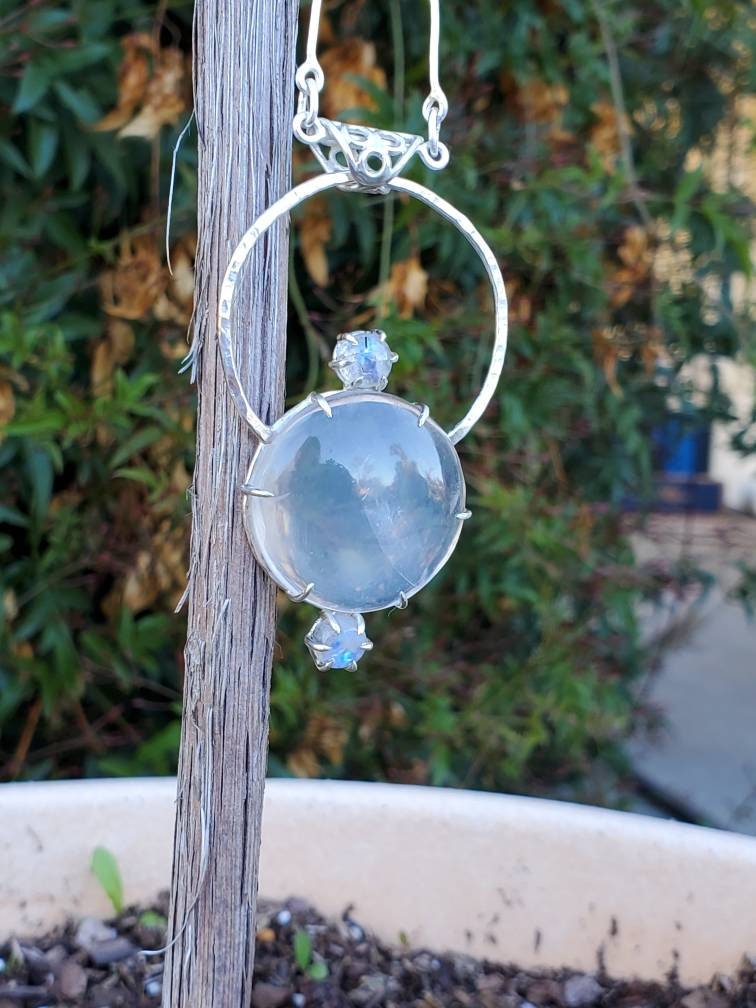 Moonstone and Quartz Halo Magnifier Pendant
