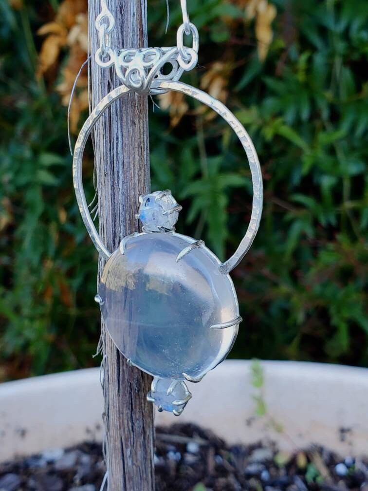 Moonstone and Quartz Halo Magnifier Pendant