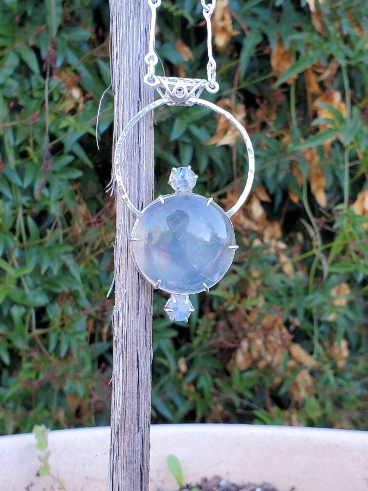 Moonstone and Quartz Halo Magnifier Pendant