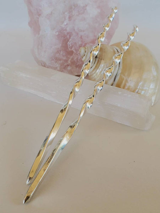 Hand Forged Twisted 925 Sterling Silver Hair Sticks